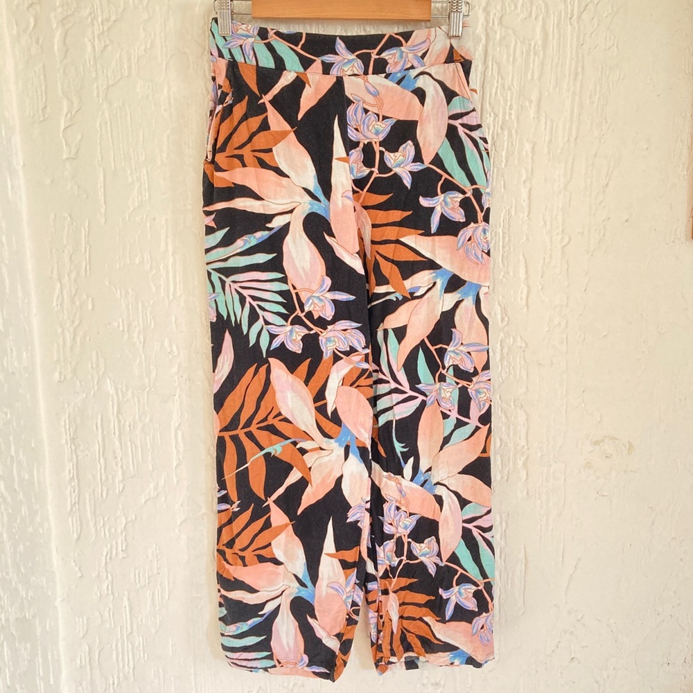 Billabong Black Wide-Leg Tropical Print Pants